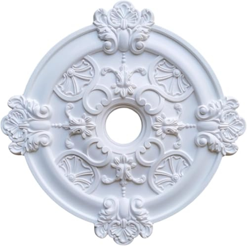 Stuckrosette Decke,Deckenrosette Weiß,Home Runde PU Dekorative Deckenventilator Lampenabdeckung Deckenform Dekoration,Zierelement