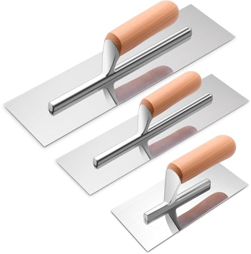 Lasnten 3 Piece Drywall Trowel, Stainless Steel Finishing Masonry Trowel Set Includes 14 x 4, 12 x 4, 8 x 3, Lightweight Wooden Handle, for Pool Concrete Cement Plastering Tool(Square Head)