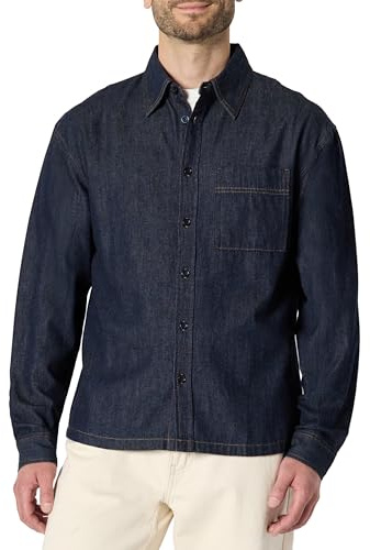 Amazon Essentials Camisa Moderna de Mezclilla con Botones y Corte Extragrande Hombre, Lavado Enjuagado, XL