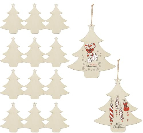DAHI Lot de 50 Sapins en Bois à Décorer, Sapin de Noël en Bois Bricolage, à Suspendre, Décoration de Noël (Arbre-Petit)