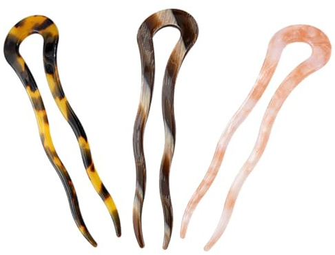 HAMPPLIES Épingles à Cheveux Accessoires Coiffure en Acétate Lot de 3 Forme U Confortables Surface Lisse pour Femmes pour Fêtes Costumées et Festivals
