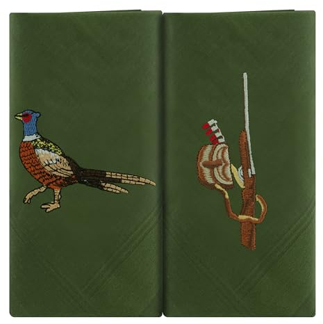 MANDITTIONS Boxed Set of Embroidered Cotton Handkerchiefs with Country or Sport Motifs