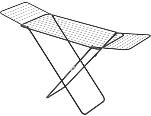 KROWN - Tendedero de Ropa Plegable de Metal Ligero, Color Negro, Capacidad 20 Metros, Medidas 180x55x89 cm, Portátil, Compacto y Resistente para Interiores y Exteriores (Negro)