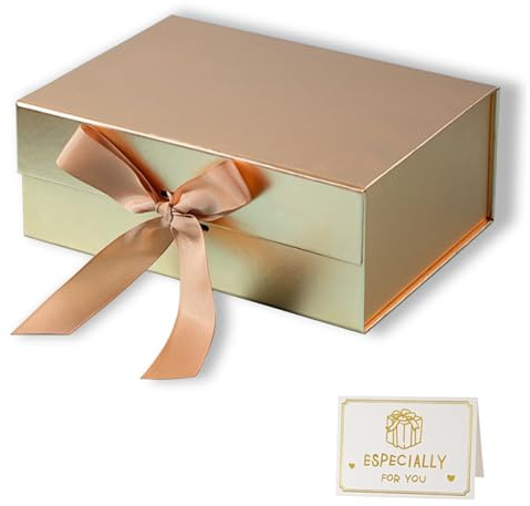 Rechteckige Geschenkboxen, 22 x 16,5 x 8,8 cm Premium Geschenkbox, Große Geschenkbox, für Hochzeiten, Weihnachten, Geburtstage, Gold