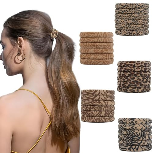 30 Stück Haargummis Damen Leopardenmuster, Haargummis Mädchen, Bunt Elastisch Zopfgummis Mädchen, Nylon Weiche Haargummi für Frauen Dickes Lockiges Glattes Haar