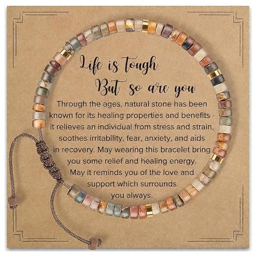 HEJINYUN Natural Stone Adjustable Beaded Bracelets friendship bracelet Inspirational Anxiety Bracelets Healing Bracelet for Women Yoga Meditation Birthday Gifts