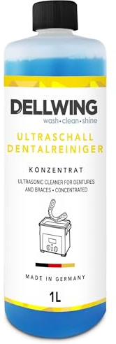 Dellwing Nettoyant dentaire concentré 1 L pour appareils à ultrasons, nettoyant pour prothèses dentaires, appareils dentaires, appareils dentaires, fabriqué en Allemagne