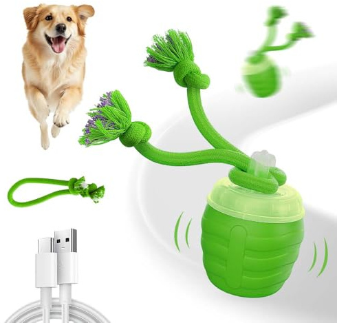 Vtyer Interaktives Hundespielzeug, 2025 Neu Smart Automatisch Rollender Ball mit 3 Modi HundegeBell Bluetooth, Hundespielzeug Mit Schnur Katzenspielzeug Elektrisch 360° Interactive Dog Toys (Grün)