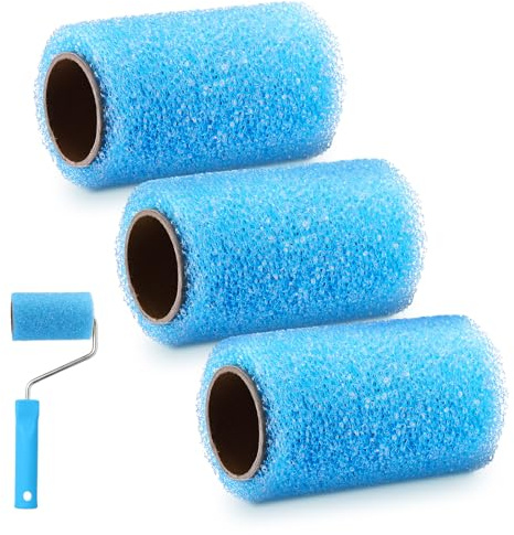 Nuanchu 3 Pcs 4 Blue Foam Textured Rollers Washable Small Textured Paint Roller Opened Celled Roller for Swimming Pool Boat Deck Cabin Floor Ceiling Drywall Bed Liner Other Small Area, Without Handle