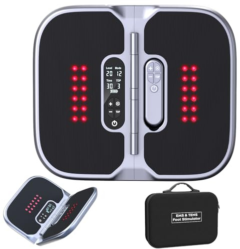 Faltbares Medic Pro Durchblutungs-Stimulator Beine mit Rotlichttherapie, EMS Fußmassagegerät mit Doppelter Physiotherapie, Wiederaufladbares Durchblutungsstimulator mit tragbarer Aufbewahrungstasche