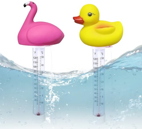 2 Stück Schwimmende Pool Thermometer, Pool Thermometer Schwimmend mit Befestigungsleine, Poolthermometer Schwimmend Whirlpools für Alle Outdoor & Indoor Pools, Spas, Hot Tubs, Aquarien (Gelb+Rosa)
