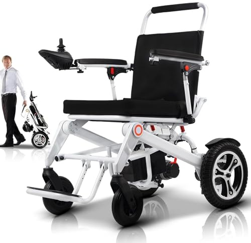 Electric Wheelchairs for Adults, Folding Lightweight Aluminium Power Wheelchair, 24km Long Travel Range, 8 KMPH Speed, 500W Dual Motors, All Terrain Mobility Chair for Indoor/Outdoor