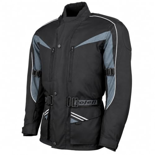 Roleff Racewear klassiche lange Motorradjacke mit Protektoren, schwarz, grau