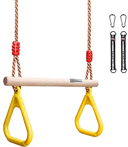 GHB Schaukel Trapez Schaukel Schaukel Kinder mit Kunststoff Turnringe für Kinder Outdoor zum Aufhängen belastbar bis 120KG Gelb