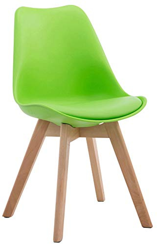 CLP Chaise Retro Design Borneo V2 Similicuir I Chaise Visiteur Pieds en Bois I Dossier Et Assise Rembourrés I Chaise Style Scandinave, Couleur:Vert, Couleur du Cadre:Natura