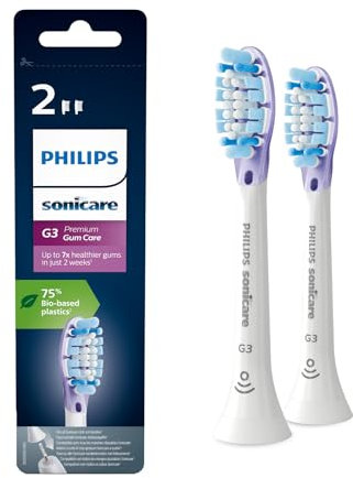 Philips Sonicare Lot de 2 têtes de brosses à dents électriques soniques G3 Premium Gum Care pour la santé des dents et des gencives, Blanc (Modèle HX9054/17)