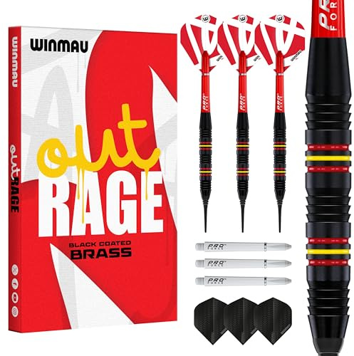 WINMAU Outrage Set de Dardos de Latón Softip 18 Gramos con con Vuelos and Ejes (Tallos)
