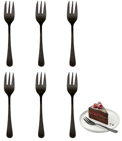 Premier Housewares Modern Retro Set of 6 Cake Forks | Elegant Tapered Handle Design Forks | Matte Black Finish Forks | Non-Corve Stainless Steel Forks for Everyday Use