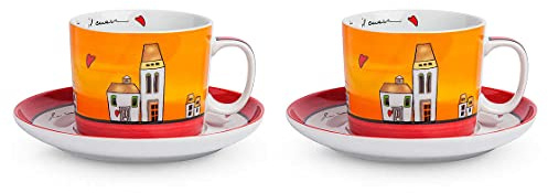 Egan Service Tasses Petit- déjeuner avec soucoupes Le Casette Rouge