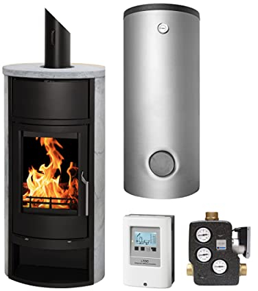 Schmitzker KS3006 Faro Speckstein Wasserführender Kaminofen - Komplett-Set mit Pufferspeicher TPSR 500L + 1 SWT, inkl. Isolierung