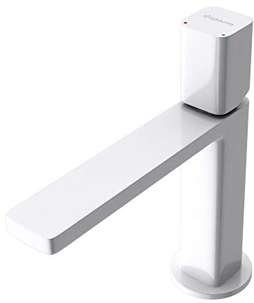 doporro Armatur Bad Wasserhahn Badezimmer Einhebelmischer Weiß 19,6 cm | Waschbeckenarmatur eckig Waschtischarmatur Einlochmontage DIN-Anschluss WAO-7901