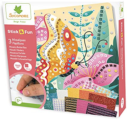 SYCOMORE Mosaik-Sticker für Kinder – manuelle Aktivitäten, Mädchen und Jungen ab 5 Jahren, manuelle Spiele, Geschenksets für manuelle Spiele und kreative Freizeit, Feinmotorik, Kreativ-Set für Mädchen