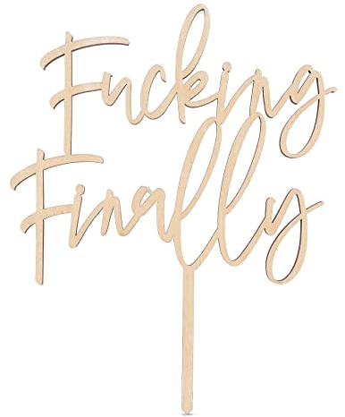 LOVENJOY Gift Boxed Funny Finally Wedding Cake Topper Fun Mr and Mrs Cake Decorations, Rustic Wood