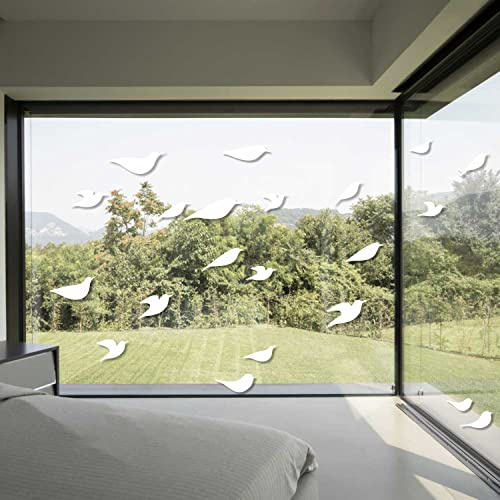 Fensteraufkleber zur Vermeidung von Vogel-Kollisionen, Vogel-Silhouetten, Glastürschutz und Vogelschutz, Weiß, 21 Silhouetten-Aufkleber