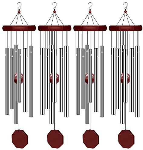 4 Pack Pgzsy Memorial Wind Chimes Outdoor Large Deep Tone, Outdoor Sympathy Wind-Chime Personalized with 6 Tuned Tubes, Elegant Chime for Garden Patio Balcony and Home