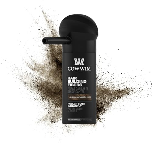 gowwim Haarverdichtungsfasern, 2-in-1-Set, Keratin-Baufasern, Sprühapplikator und Haltespray, sofort Volumen für spärliche Bereiche (Hellbraun) | Keratin-Baufasern, Präzisions-Sprühpumpe, wasserabweisend, kahle Stellen und Haaransatz, für Männer und Frauen