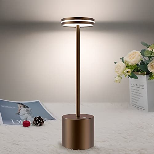 bravzurg LED Tischlampe Akku, 5000mAh Tischleuchte Aufladbar, Touch | 3 Farbtemperatur, Moderne, Aufladbar Tischlampen für Outdoor Indoor Nachttisch Esstisch Terrasse Bar Braun