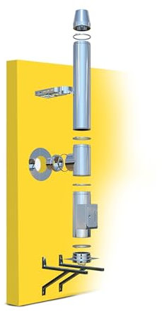 Canna fumaria Oskar inox Ø 150mm I Kit completo per camino e stufa a legna I Lunghezza 4,7 m I 25 mm di isolamento I 0,5 mm di spessore I Canna fumaria a doppia pareteI Distanza dal muro 50 mm
