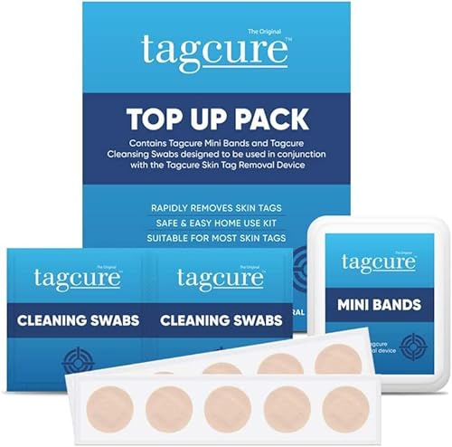 Tagcure Skin Tag Remover kit Patches, Mole Remover, Skin Tag Remover, for Small to Medium Skin Tags, Safe ＆ Easy Skin Tag Removal, Includes 20x Bands, 20x Repairs Patches, 20x Cleansing Wipes