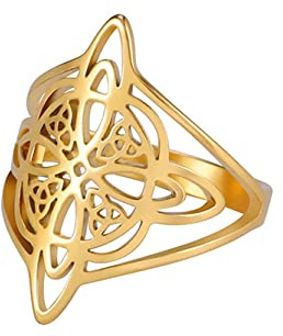 UNIFT Anillo de nudo de bruja para mujer, de acero inoxidable, elegante, estilo geométrico, brujería, trinidad celta, amuleto wiccano, joyería para el día de la madre, regalo de cumpleaños