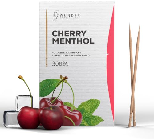 Wunder Zahnstocher - Zahnstocher mit Geschmack - Kirsche Menthol | 30er Pack - Einzeln verpackt - intensiver Geschmack - frischer Atem - gegen Nägelkauen - zuckerfrei
