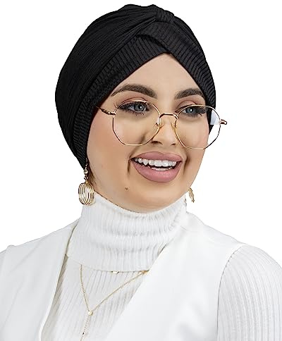 Lamis Hijab - Turban, gerippt, Jersey, für muslimische Frauen, TU-6, Schwarz , 70 cm