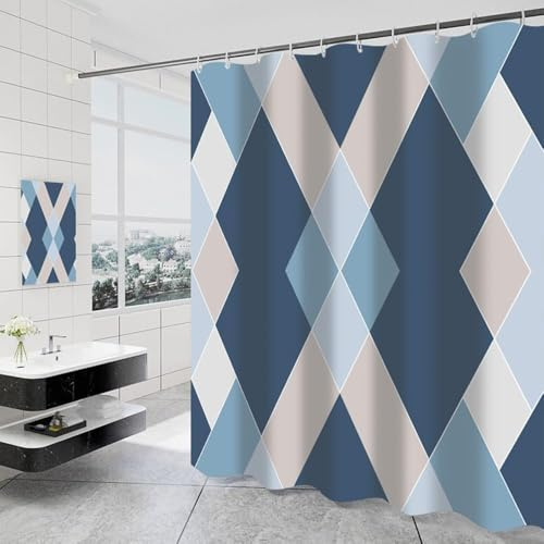 Lkw Ogechi 200cm Drop Max 240cm Gewichtete Polyester Badezimmervorhang, Blau Badevorhänge, Anti-Schimmel Waschbar Duschvorhang, Schnell Trocknende Wasserdicht Badezimmervorhäng (180x200cm)