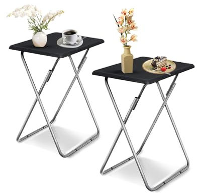 Garden 4 you Folding TV Tray Table,TV Dinner Table with Sturdy MDF Top,Eating Trays for Living Room with No Assembly Required, 2PCS (Black)