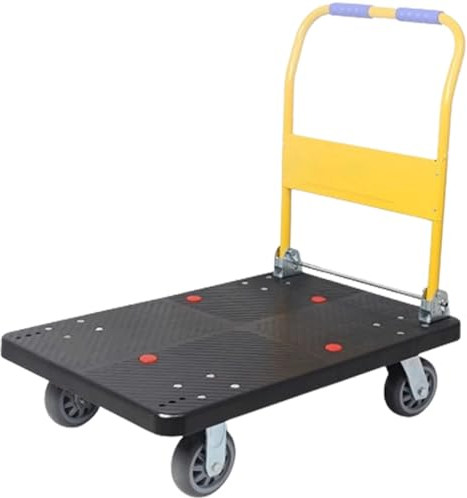 HSHTTKL Zusammenklappbarer Plattformwagen mit Kunststoffplatte und Metallgriff. Leicht manövrierbarer Schiebewagen für Lagerkeller, beweglicher Flacher Wagen