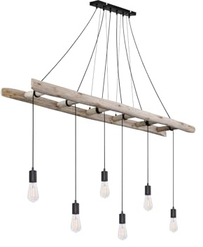 GLOBO Balkenpendelleuchte 6-flammig mit Holzleiter, Breite 160cm