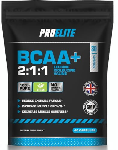 BCAA Capsule 3000mg Per Serving - 60 Vegan Capsules - 2:1:1 Branched Chain Amino Acids Capsules with Vitamin B12 & B6 - BCAA Powder Tablets Alternative - Pre Post Workout for Energy by PROELITE