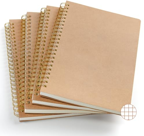 VEESUN Notizblock A5 Kariert 4 Stück: Notizbuch 80 Blatt/160 Seiten Spiralblock Kraft Cover Block Skizzenblock Tagebuch Spiralbindung Geschenk fur College Büro Zurück zur Schule
