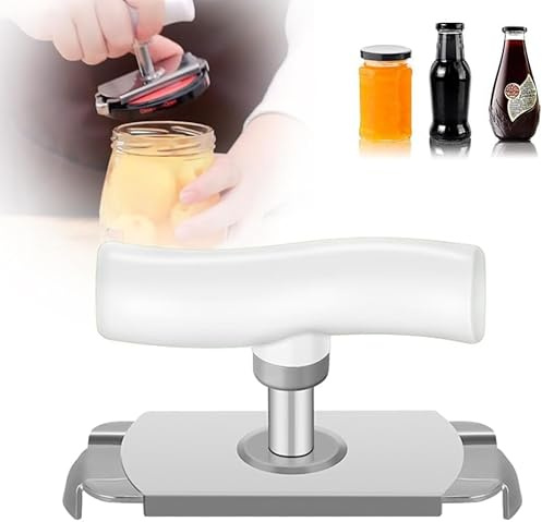 Abrebotellas sin esfuerzo para artritis 2024, abridor de vidrio mejorado para manos débiles, abridor de vidrio fácil de abrir con mango ajustable, abrelatas de acero inoxidable (blanco)