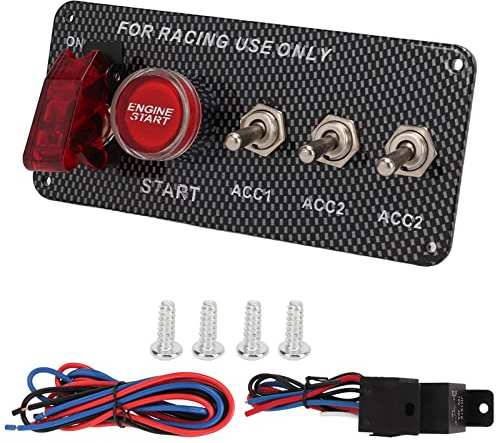 12V 40A Botón de encendido del motor del coche Panel de interruptor basculante Panel de interruptor de arranque de vehículo Fibra de carbono para automoción