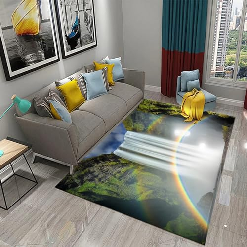 Kinderteppich Wasserfalllandschaft Wald Naturlandschaft - Kurzflor Teppich Kinderzimmer Spielteppich Antiallergen Und Extra Weich - Babyzimmer Teppiche Für Junge Und Mädchen Babyteppich 140 X 20-4G9T