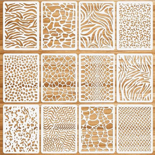 RHQFDM 12 Stück Scrapbook Schablonen,Wiederverwendbar Malschablonen für Malen Set,DIY Tagebuch Zeichenschablonen,15×21cm Schablonen zum Malen Kleine,Geeignet für Möbel,Fresken,Bastelarbeiten