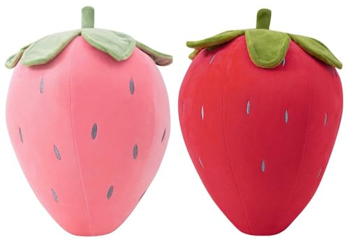 FSRONGXI 2pcs Strawberry Plush, Cute Plushies Preppy Room Decor Fruit Plushie Stuffed Plush Pillows, Kawii Soft Toy Pillow Gifts for Kids Birthday Chirstmas