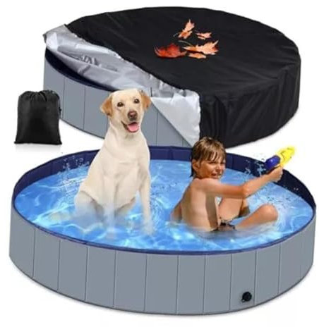 Runde Hunde-Pool-Abdeckung, 121,9 cm, waschbar, wasserdicht und UV-Schutz, Pool-Schutzhülle mit Kordelzug, universal, faltbar, für Kinder, Hunde, Haustiere, Outdoor-Badewanne