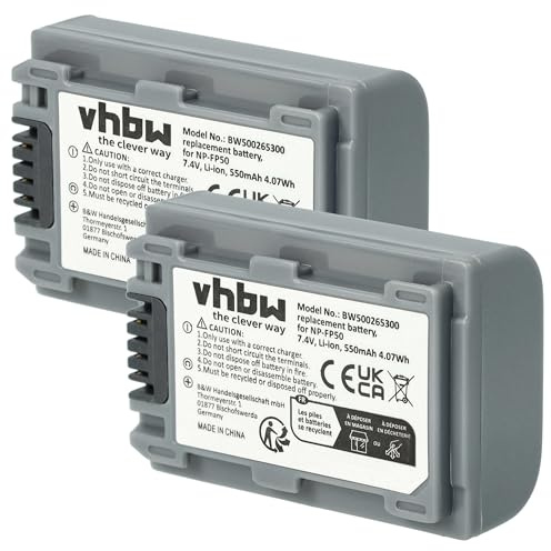 vhbw 2x batteria sostituisce Sony NP-FP71, NP-FP70, NP-FP60, NP-FP51, NP-FP50, NP-FP30 per videocamera camcorder (500mAh, 7,2V, Li-Ion)