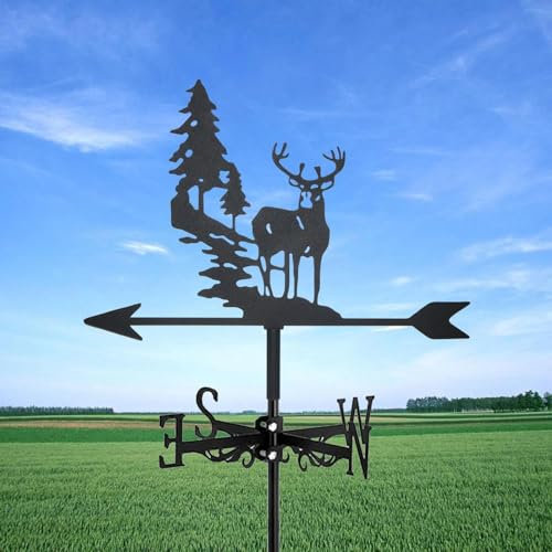 WEIYES Elch Wetterfahne Silhouette Kunst Wetterfahne schwarz Metall Wetterfahne Außendekorationen Garten für Dachhof BAU